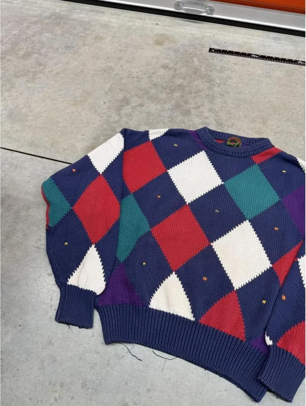vintage navy red and white boston traders argyle knit sweater size large